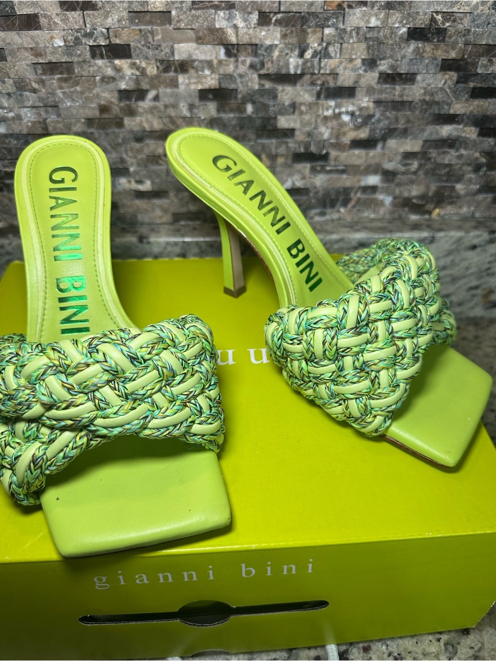 Gianni Bini Neon Lime Braided Square-Toe Heels